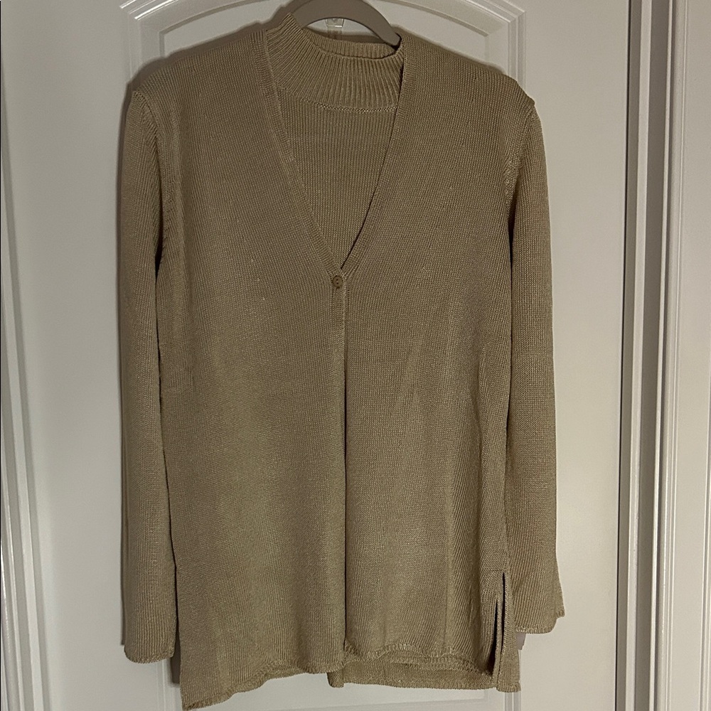 Simply Vera Vera Wang Beige/Tan Lightweight Open Cardigan with Mock Neck Layer